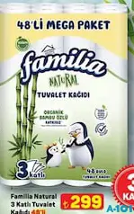 FAMİLİA NATURAL 3 KATLI TUVALET KAĞIDI 48'Lİ fiyat ve kampanya bilgisi